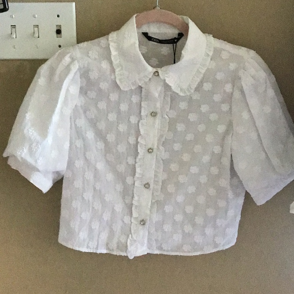Zara  top white balloon short sleeve blouse